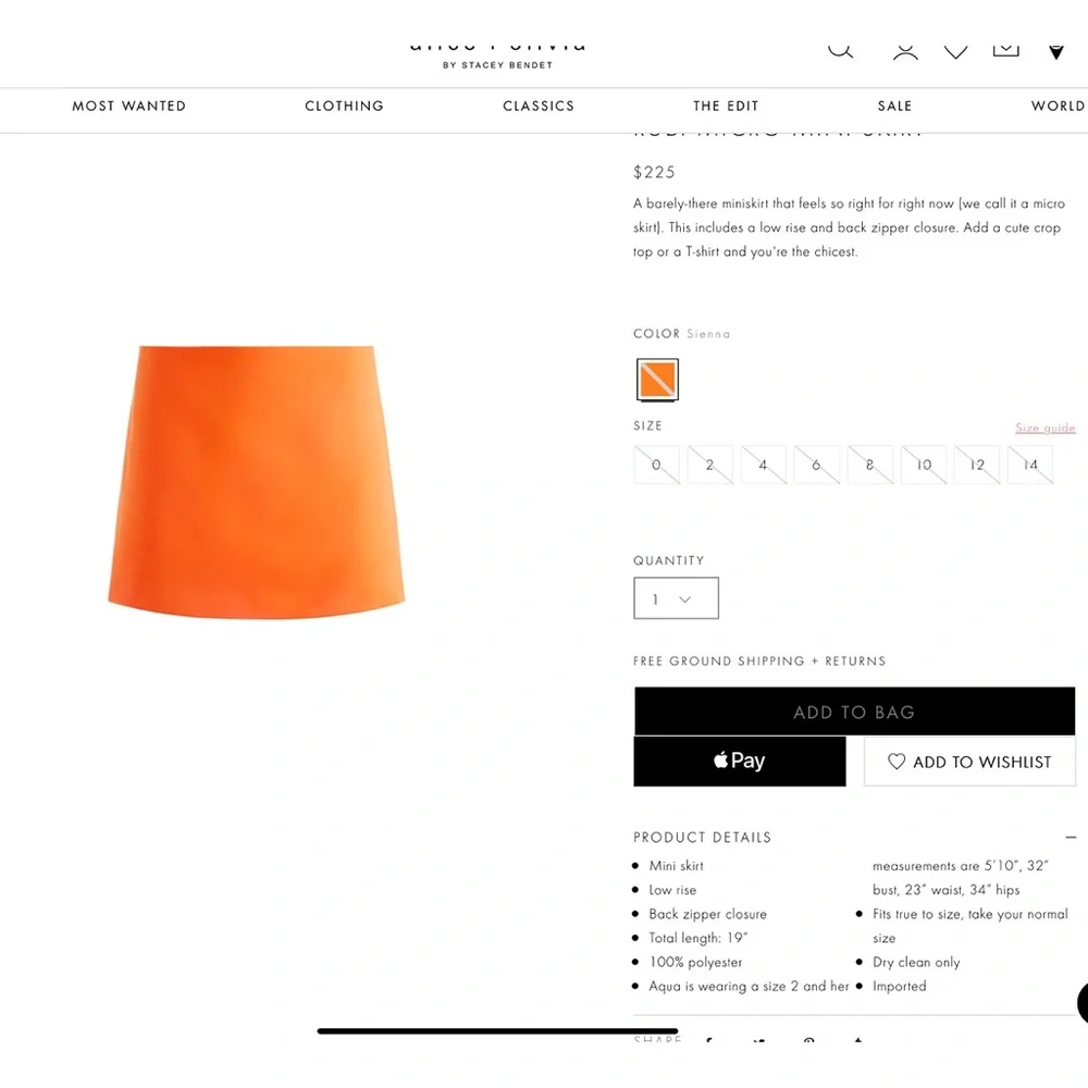 Alice + Olivia Rubi Orange Micro Mini Skirt